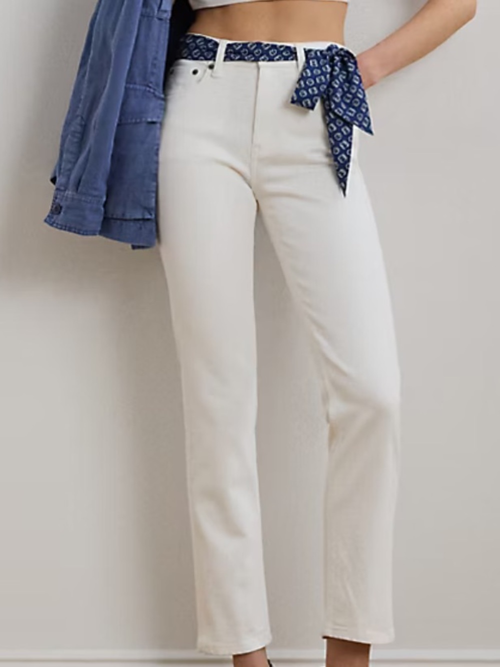 Ralph Lauren High-Rise Straight Ankle Jean Cream Women’s Size 16